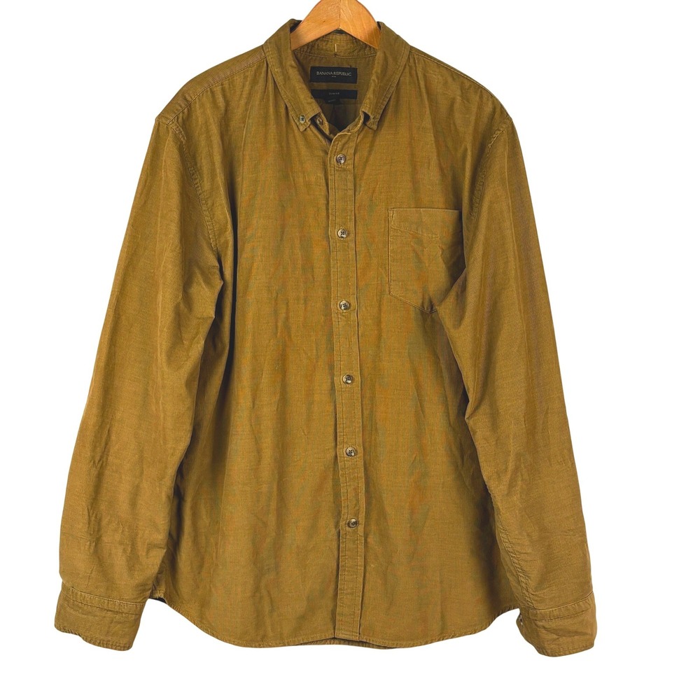 Banana Republic Men Mustard Corduroy Slim Long Sleeve Button Shirt L Outdoor